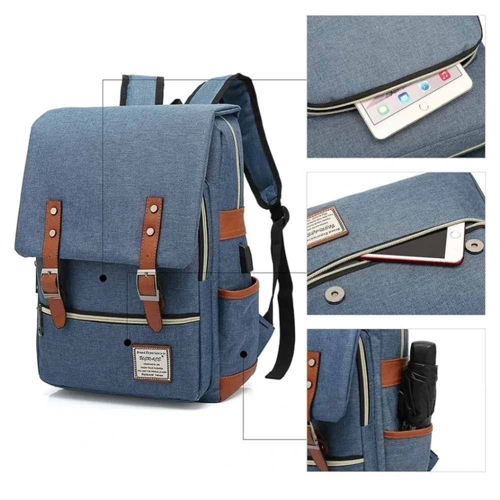 Stylish Blue and Brown Backpack Vintage Style NWOT